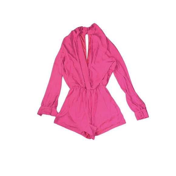 Superdown Hot Pink Long Sleeve Romper Deep V Festival Concert M - Picture 2 of 6